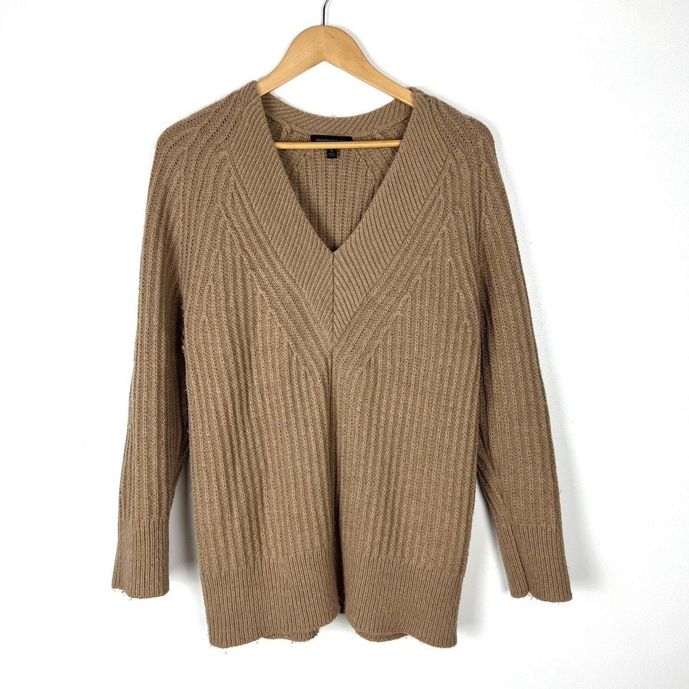 Banana Republic Womens S Merino Wool Alpaca Acrylic V-Neck Sweater Chunky Cozy